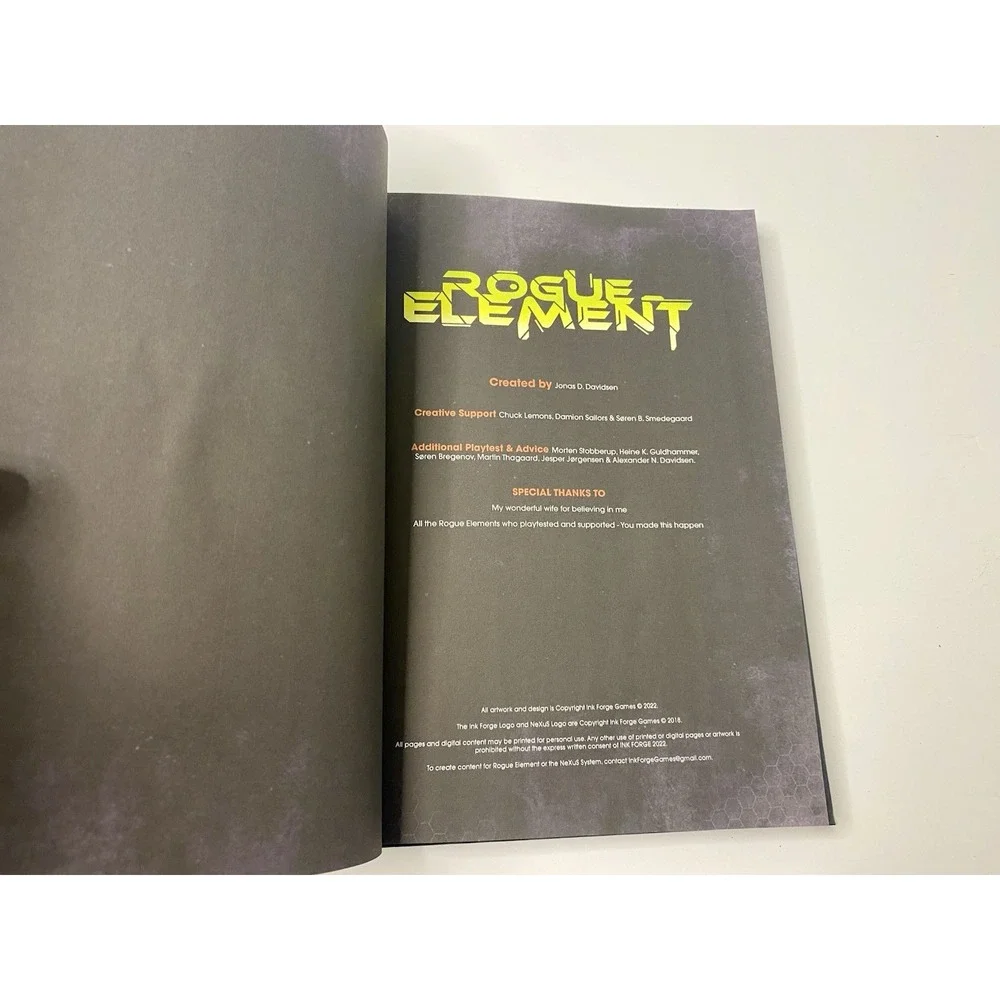 Rogue Element Cyber Heroic Role playing Ink Forge Hardcover RPG‎  Jonas Davidsen